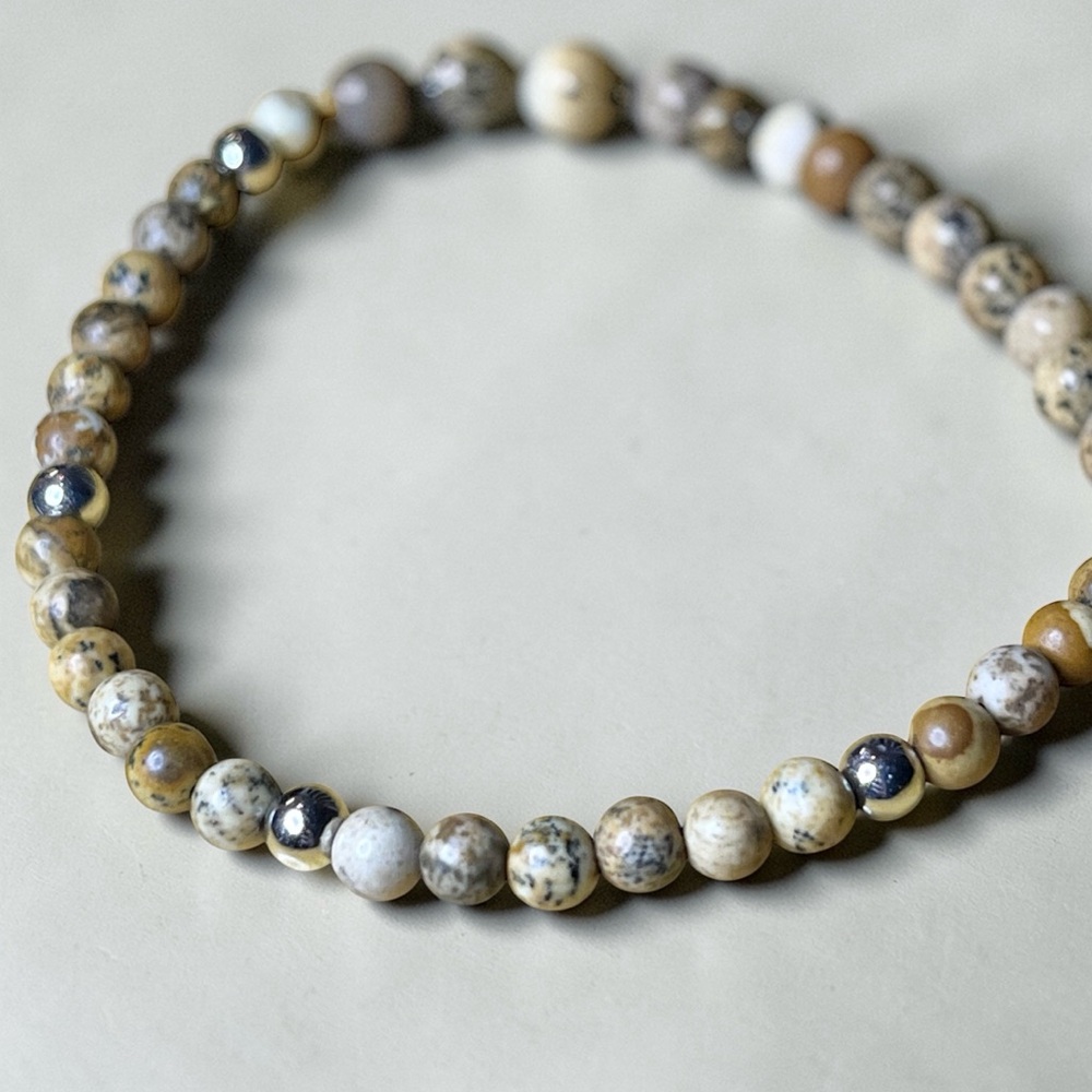 NEW Brown Jasper Beaded Anklet Silvertone Adjustable Boho Beach Casual
